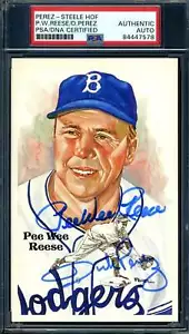 Pee Wee Reese And Dick Perez Rare PSA DNA Signed Perez Steele Postcard Autograph - Picture 1 of 1