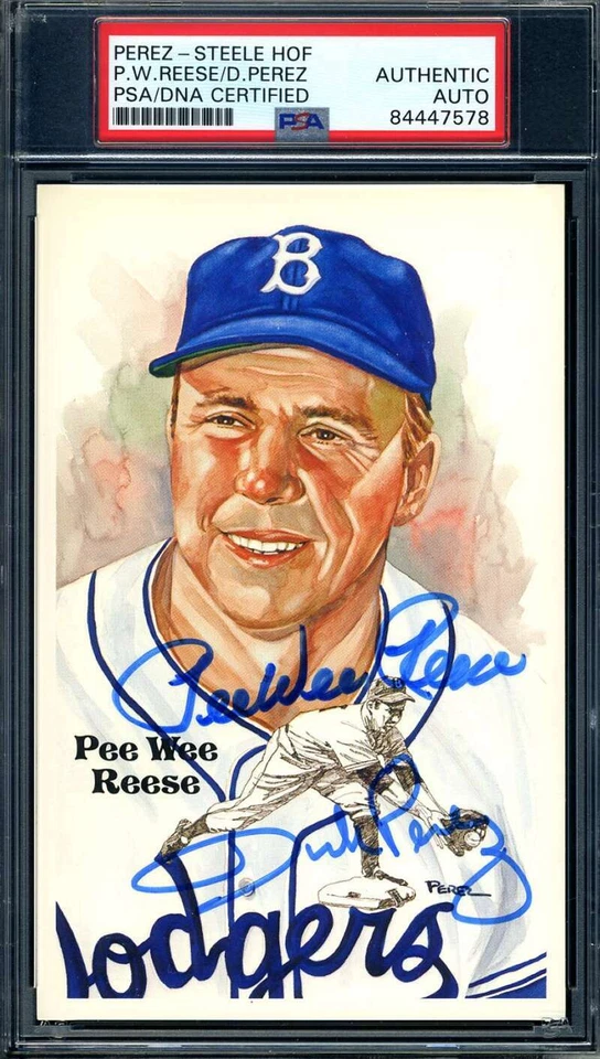 Pee Wee Reese And Dick Perez Rare PSA DNA Signed Perez Steele Postcard Autograph - Image 1 of 1