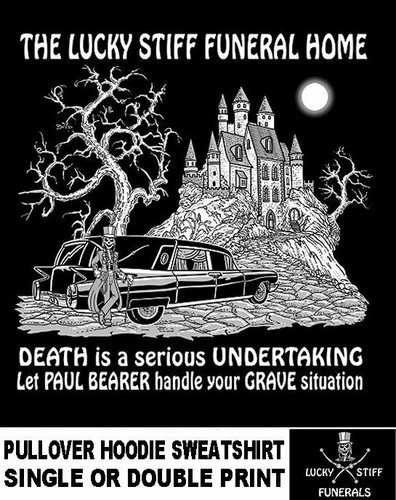 COACH Felpa con cappuccio Grave Undertaker Paul Bearer & Lucky Stiff Funerals Hearse