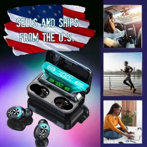 Premium Water Resistant Bluetooth Earbuds with LED Display & Charging Case - Picture 1 of 12
