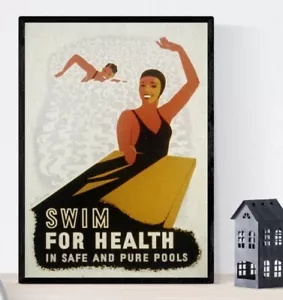 Vintage WPA Schwimmen für die Gesundheit Wandkunstdruck A4 Dekor NUR POSTER OHNE RAHMEN - Bild 1 von 1