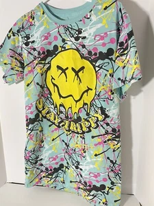 Stay Trippy Drip Smiley Happy Face Grafikdruck T-Shirt türkis Größe Medium Herren - Bild 1 von 3
