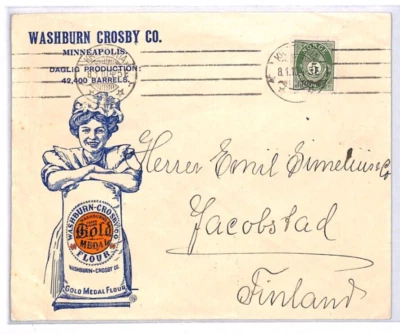 NORWAY Use USA FLOUR Advert Cover Illustrated 1910 Finland Jacobstad YX402 - Image 1 of 4