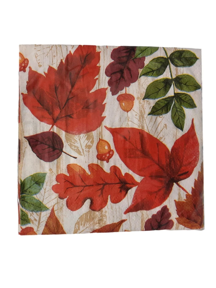 Lush Leaves Fall Autumn 16 Ct Beverage Cocktail Napkins Thanksgiving - Image 1 of 1