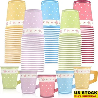 100个碎花茶杯带手柄一次性纸派对婴儿淋浴活动新品 — 第 1/4 张图片