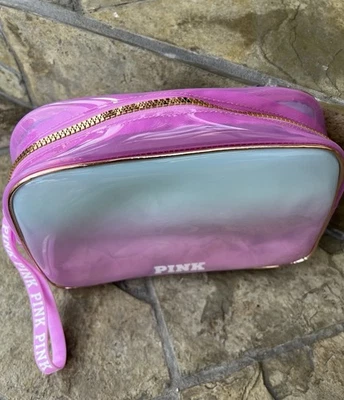Victoria Secret Pink Makeup Bag Logo Clear Ombré Blue Pink Cosmetic Travel Case - Image 1 of 4