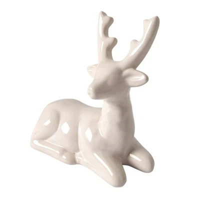 Deko Hirsch liegend weiß Keramik Weihnachtsdeko Tierfigur Dekofigur Tischdeko - Bild 1 von 4