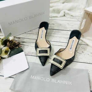 manolo blanik buckle point toe heel mules size EUR 38 8 women USA - Picture 1 of 9