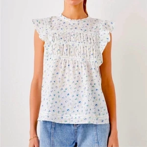 Rails Filomena Bluebell Eyelet Floral Ruffle Cottagecore Blouse Size Small NEW - Picture 1 of 12