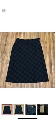 Vintage Tartan Plaid Midi Skirt Navy Green and Red Long Skirt Holiday Winter - Image 1 of 4