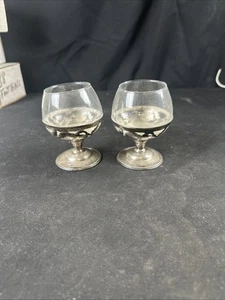 Sterling silver & glass cordials shot glasses set of (2) Mexico - Picture 1 of 11