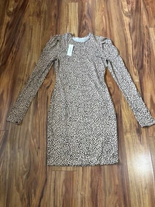 NWT Francesca’s Mi Ami Long Sleeve Mini Dress Cheetah Print Puff Sleeve Womens S - Picture 1 of 7