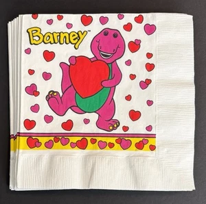 12 Vintage BARNEY Birthday Valentines 3 Ply Lunch Dinner Napkins Party Supplies - Picture 1 of 7