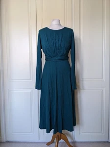 Peruvian Connection türkisfarbenes Midikleid L Baumwolle Modal Langarm Fit Flare neu mit Etikett - Bild 1 von 10