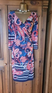 Smart Joseph Ribkoff Red Navy Mix Sequined Wrap Dress Size 12 - Picture 1 of 8