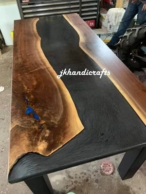 Handmade Blue Epoxy Resin Dining Coffee Table Top – Walnut Finish, Furniture - Image 1 of 4