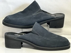 “details” Brand Blue Suede Leather Block Mules - Picture 1 of 11