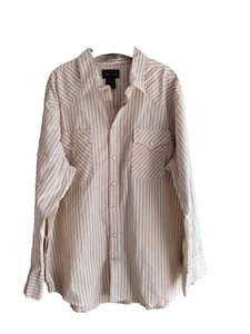 High Noon Western Shirt Mens XL Beige Striped Pearl Snap Southwest Cowboy - Picture 1 of 11