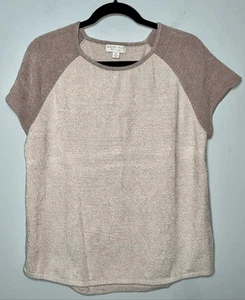 Barefoot Dreams CozyChic Ultra Lite Pointelle Kurzarmshirt in einem zweifarbigen C - Bild 1 von 3