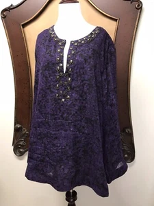 Charter Club Luxury Purple Black Size 24W Bling Embellished Tunic Top EUC - Picture 1 of 5