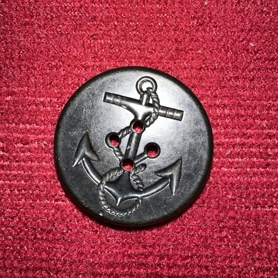 Vintage US Navy  1.25 Inches Black Anchor Button For Wool Coat NOS - Image 1 of 2