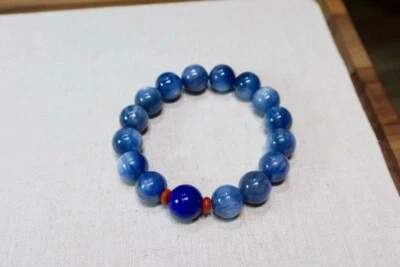 Pulsera con cuentas de cianita azul natural diseño original piedras extra grandes de 12,5 mm Foto 1 de 4