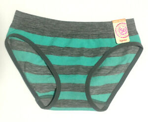 Girls Hipster Style Panties Size XS(5/6) Green Turquoise Gray Rugby Stripes NWT