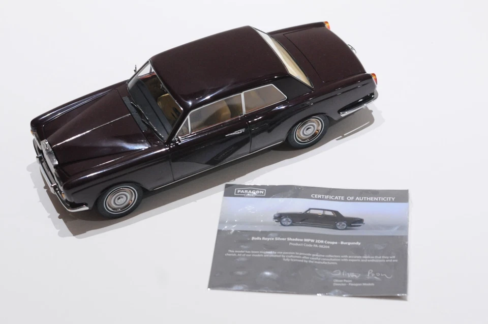 PARAGON ROLLS ROYCE SILVER SHADOW MPW 2DR COUPE BURGUNDY SCALE 1:18 DIECAST COA - Image 1 of 4