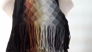 Unisex Rauten Karo Schwarz Braun Ombre Strick Schal Muffler Cejon Unisex 87x9 A169 - Bild 1 von 4