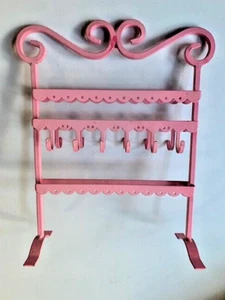 ADORABLE JEWELRY/EARRING TREE STURDY METAL STAND PINK GREAT CONDITION - Picture 1 of 3