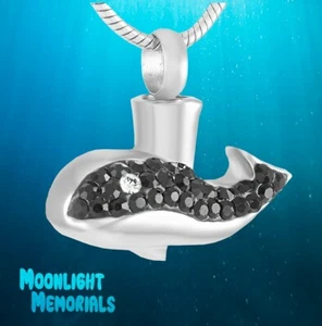 New Whale Crystal Dolphin Cremation Urn Keepsake Ashes Silver Memorial Necklace - Picture 1 of 4