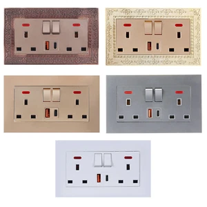 Nuevo Elegante 2 Pandillas Doble 13A Enchufe de Pared Conmutado con Puertos USB A y C - Imagen 1 de 13