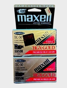 Maxell TC-30 VHS-C HGX Gold Camcorder Tapes Videocassette Pack of 2 NEW SEALED - Picture 1 of 6
