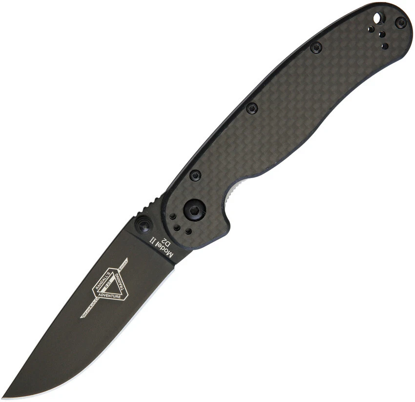Ontario RAT II Linerlock D2 Tool Steel Drop Black Carbon Fiber Handle Knife 8834 - Image 1 of 1