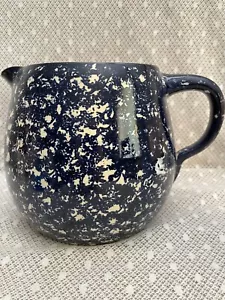 Vintage Dark Blue & White Spongeware Pitcher Large ~ MARSHALL POTTERY, Texas - Picture 1 of 11