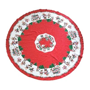 Round Christmas Tablecloth Sunweave Ice Skating Teddy Bears Brazil 65.5" READ - Picture 1 of 10