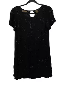 Liz Claiborne Nacht Swing Kleid schwarz Damengröße 10P Blumenmuster Perlen Kurzarm - Bild 1 von 10