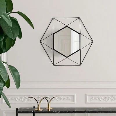 Decorative Star Shaped Black Metal Frame Modern Wall Mounted Geometric Mirror - Image 1 of 4