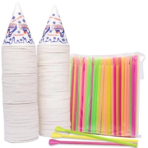 200 Snow Cone Becher 6 Unzen und 200 Löffel Strohhalme - Bild 1 von 5