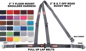 3 POINT Y FLOOR MOUNT HARNESS 2" SEAT BELT SNAP LAP BOLT SHOULDER CHARCOAL - Picture 1 of 3