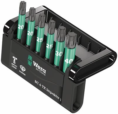 Wera 057693 Impaktor 6 Piece 50mm Long Torx Impact Driver Bits T20-T40 - Image 1 of 3