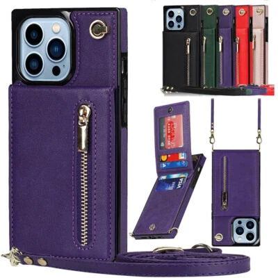 Leather Zipper Card Pocket Phone Case For iPhone 15 14 13 12 11 Pro Max X XR 8 7 - Image 1 of 4