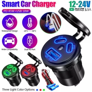 24V QC3.0 Dual USB Car Fast Charger Socket Power Outlet LED Voltmeter Waterproof - Picture 1 of 23