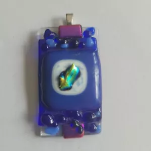 Dichroic Fused Glass Blue Pink Pendant - Picture 1 of 2
