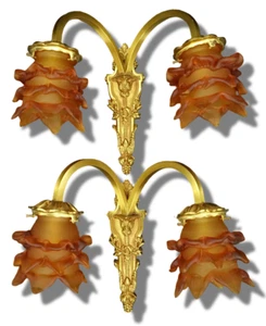 PAIR OF SCONCES LOUIS XVI STYLE - BRONZE BY LUCIEN GAU, PARIS - FRENCH ANTIQUE - Picture 1 of 10