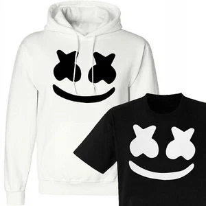 Novelty Marshmello Hoodie DJ Music Skin Gaming Kids Dance Mask Tshirt Gift - Picture 1 of 5