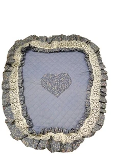 Vintage Handmade Round Toilet Seat Cover Country Blue Lace Hearts 80/90's Y2K - Picture 1 of 14