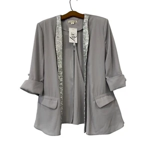 Double Zero Sequin Open Front Blazer Jacket Womens M Gary Polyester Career NEW - Picture 1 of 10