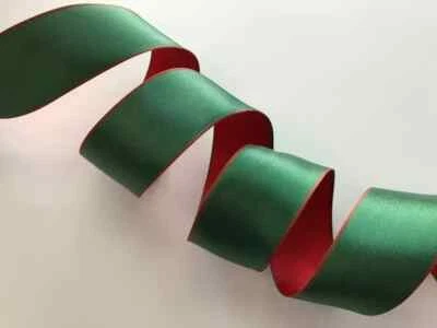 Cinta de Navidad reversible verde y roja, 1 1/2" de ancho, borde con cable, 5 yardas Foto 1 de 4