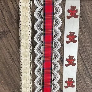 Nastro orsacchiotto vintage pizzo plaid lotto 4 metri regalo decorazione artigianato - Foto 1 di 6